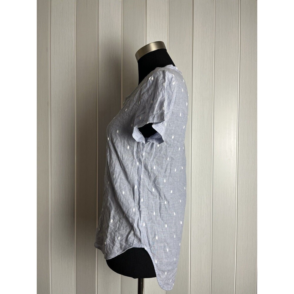 Cloth & stone light blue v-Neck Blouse Short Sleeve Dot Motif Print Top Size XS - Picture 5 of 12
